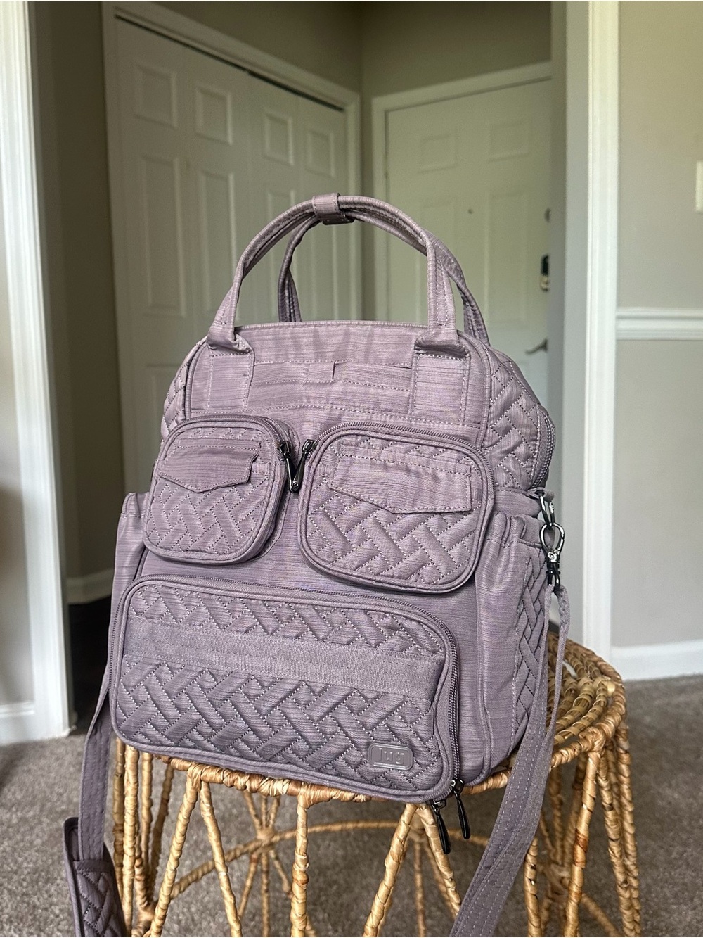 Lug Mini Puddle Jumper Gray Quilted Daypack Backpack Tote Bag Crossbody Travel